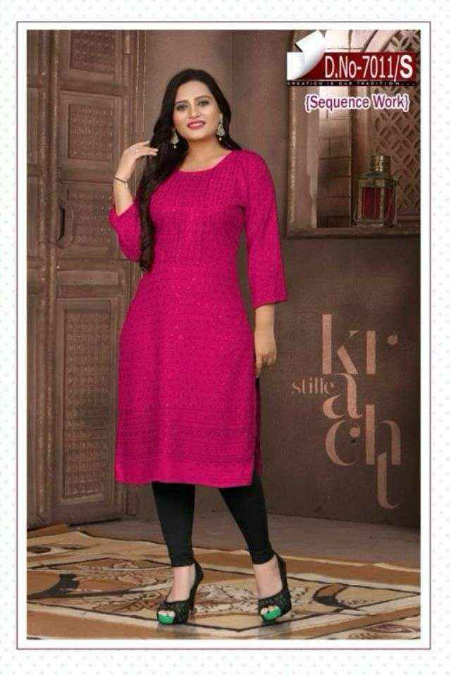 Women Rani Pink  Embroidered  with Sequence Chikankari Straight Kurta