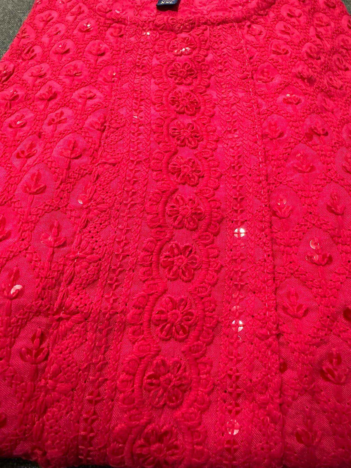 Women Rani Pink  Embroidered  with Sequence Chikankari Straight Kurta