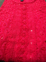 Women Rani Pink  Embroidered  with Sequence Chikankari Straight Kurta