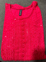 Women Rani Pink  Embroidered  with Sequence Chikankari Straight Kurta