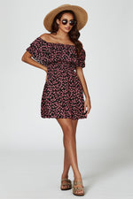 Floral Print Bardot Frill Mini Dress In Black
