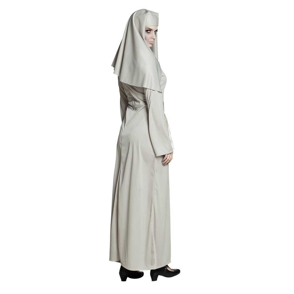 Geister Nonne Halloween Kostüm für Damen | Hellgrau