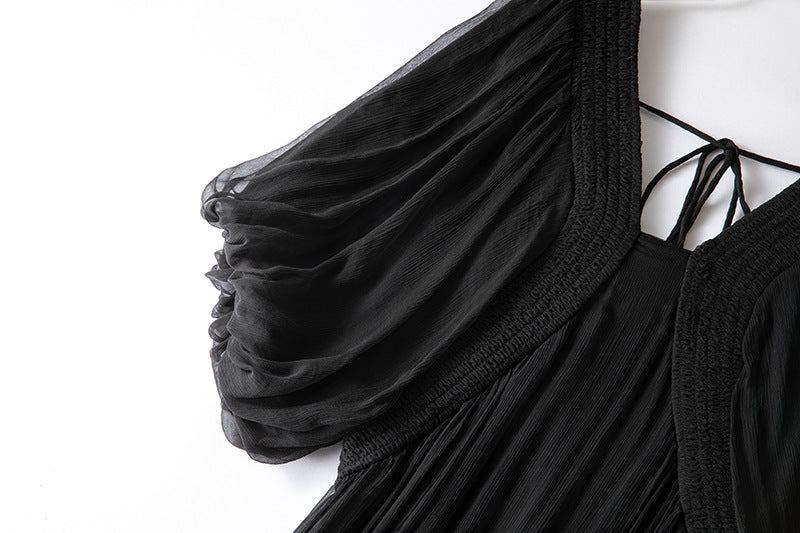 Damen Seidenkleid mit Puffärmeln | Luftsüßes Boho Maxikleid