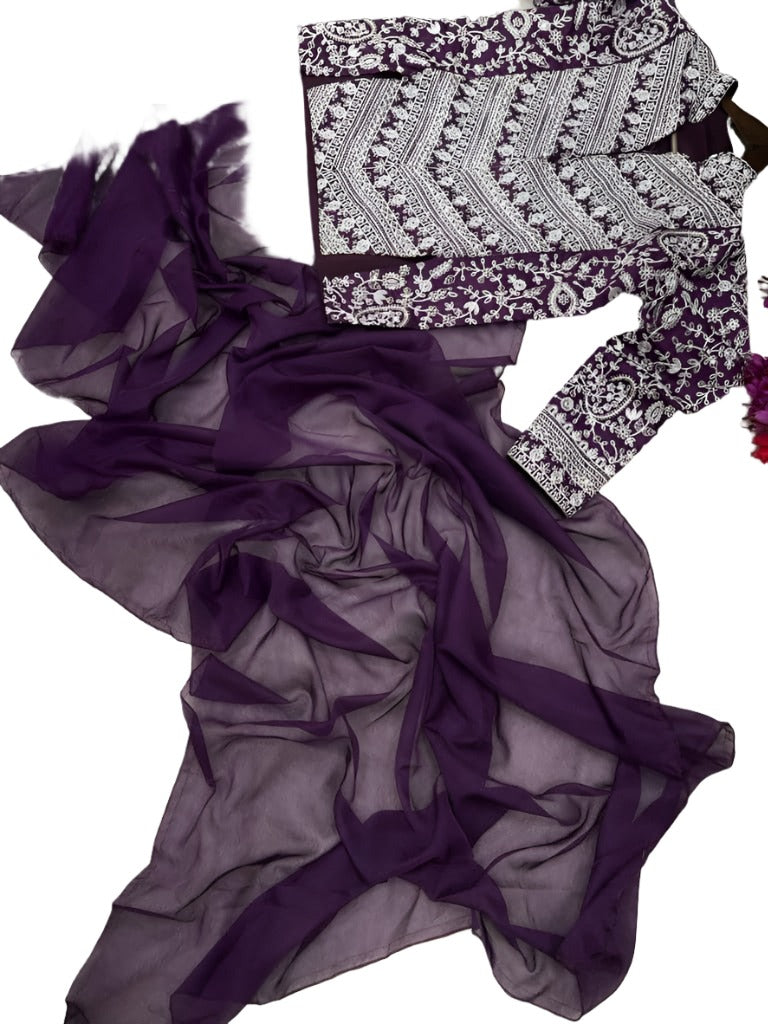 New Super Trending Embroidery cording work ready to wear saree with full Long Blouse