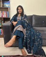 Yoke Design Sequinned Straight Kurta with Trousers & With Dupatta
