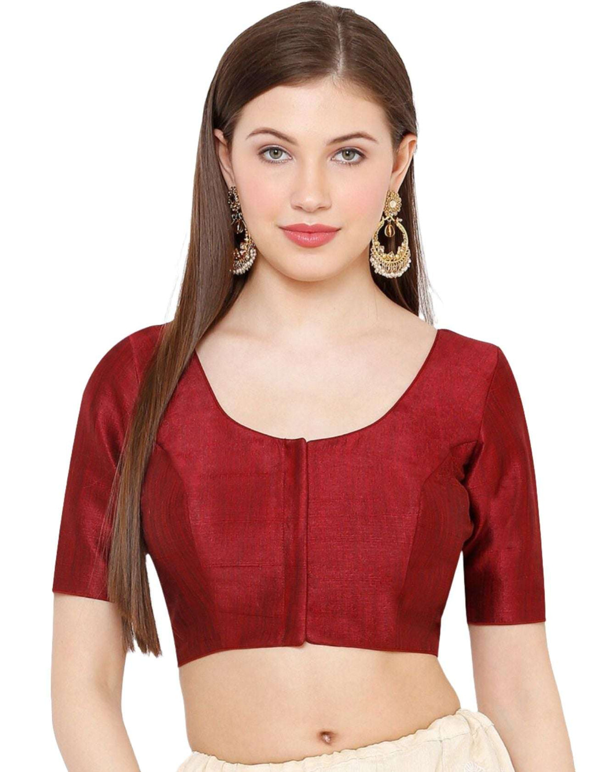 Women Maroon Solid Mulbury Silk Readymade Saree Blouse