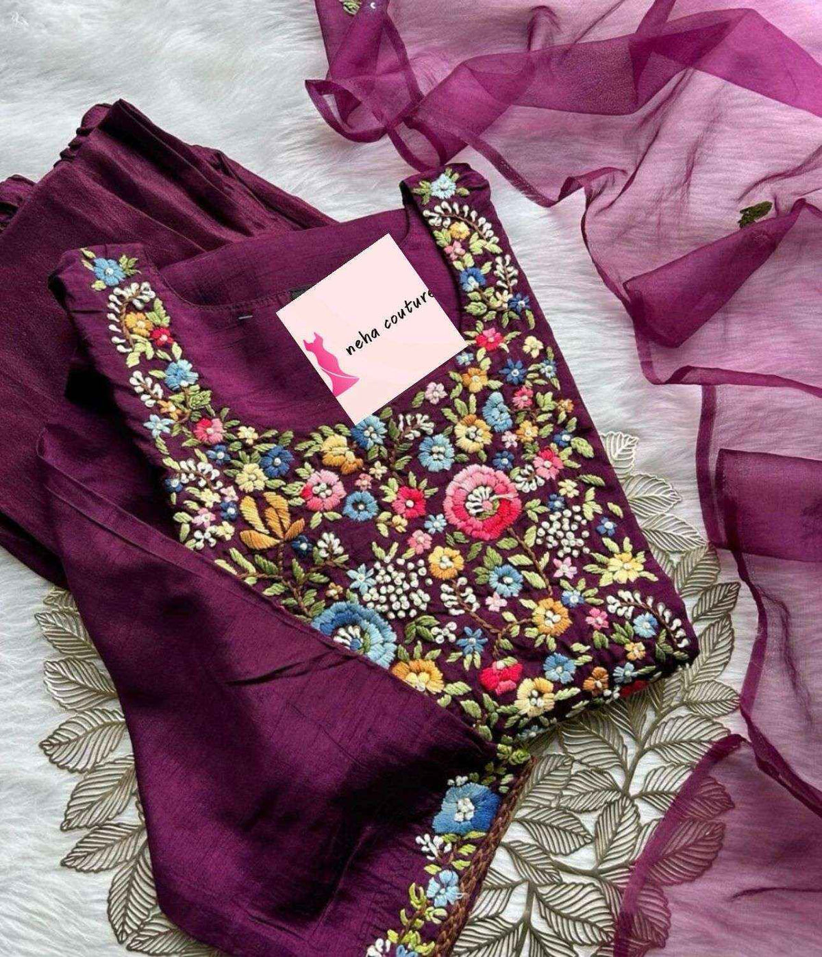 Muslin silk fully worked kurta set