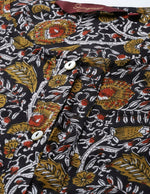 Women Black & Mustard Brown Pure Cotton Floral Print High-Low Kurta with Trousers