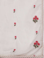 Off White & Pink Cotton Floral Thread Work Kurta with Palazzos & Dupatta