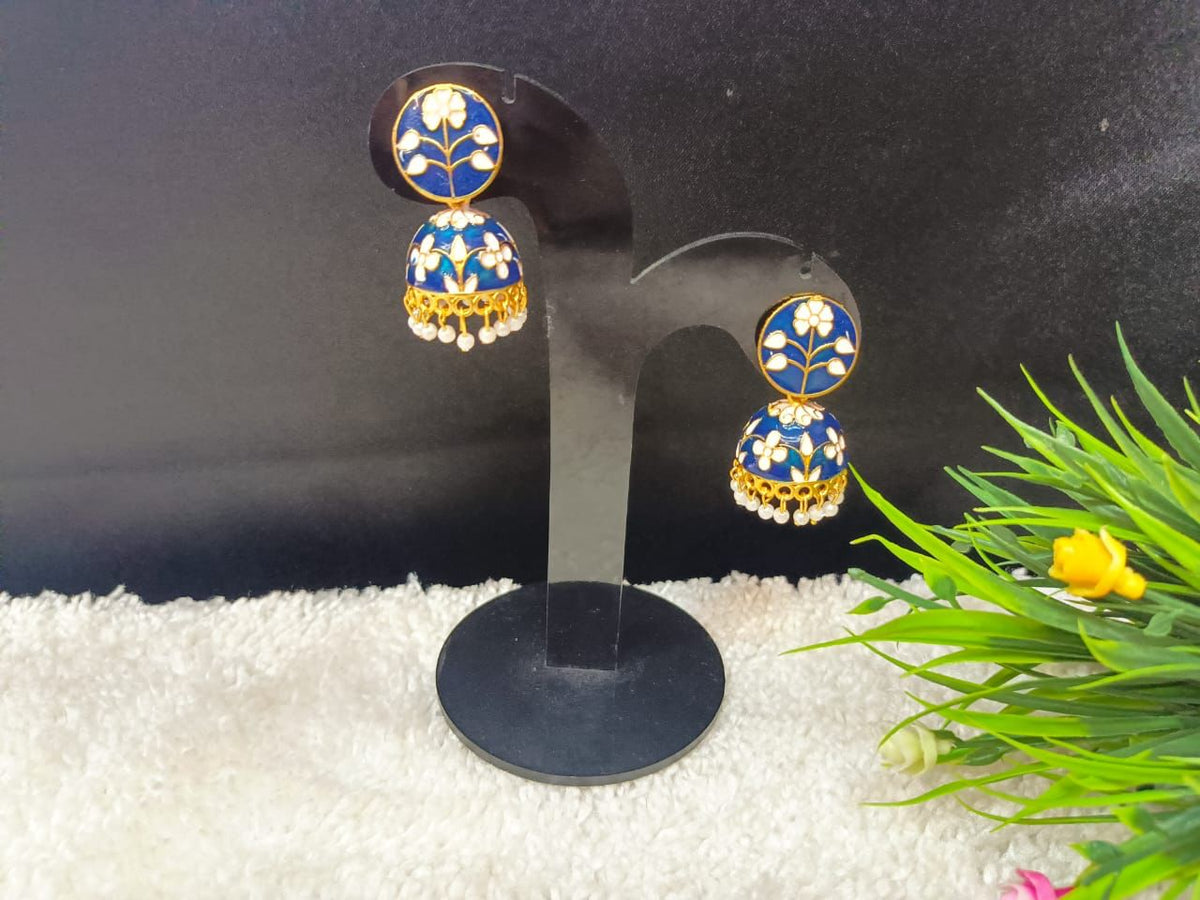 Gold-Plated Dome Shaped Meenakari Jhumkas Earrings