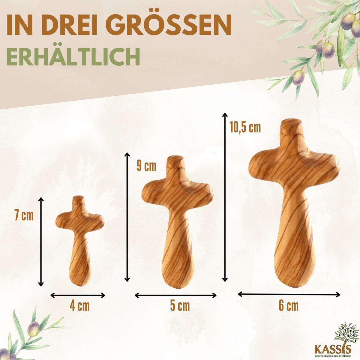 Personalisierter Kreuz Handschmeichler aus Olivenholz mit Gravur | Kleines Handkreuz als Geschenk zur Taufe & Kommunion Namma Markt