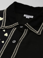 Black Color Blocked Heart Printed Women'S Shirt Dress in Germany