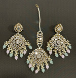 Mirror Kundan Earrings With Maang Tikka