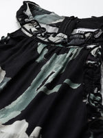 Black Abstract Printed Waist Cut Out Women Dress in Germany