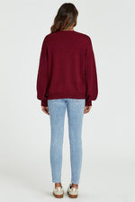 Bow Pattern Jumper Top In Wine