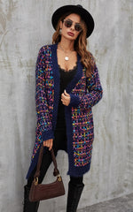 Pink mix Multi colour Speckles Boucle Check Cardigan In Navy
