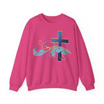 ESTID Unisex Crewneck Pullover | Blaues Kreuz & Wellen-Ornament