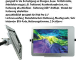 Stangen Halterung mit Schloss Befestigung aus Metall in Schwarz für iPad Pro 11" | System-S