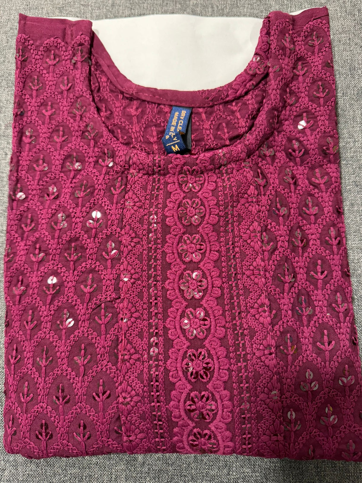 Women Purple Embroidered  with Sequence Chikankari Straight Kurta