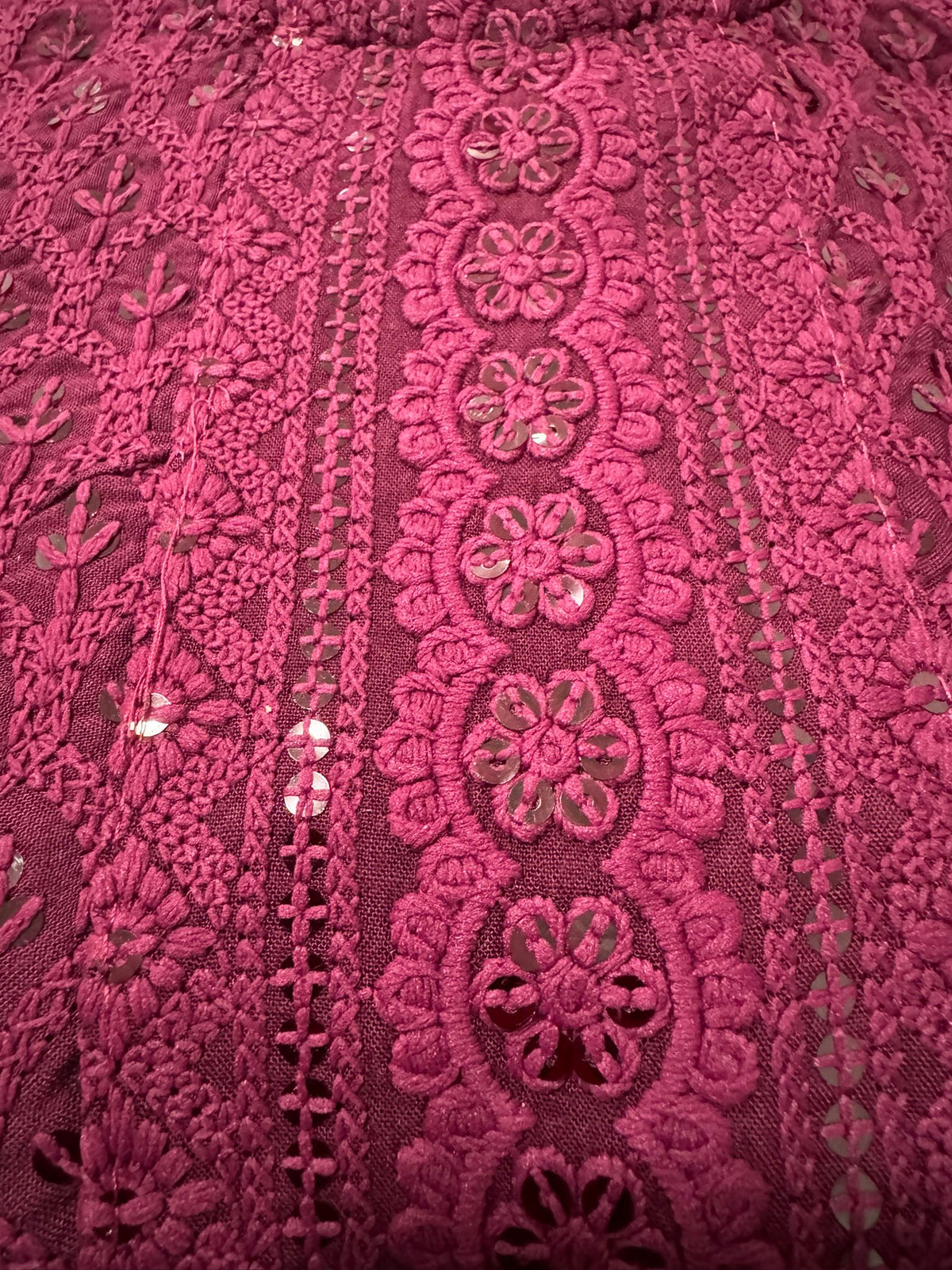 Women Purple Embroidered  with Sequence Chikankari Straight Kurta
