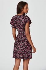 Floral Print Wrap Top Dress In Black