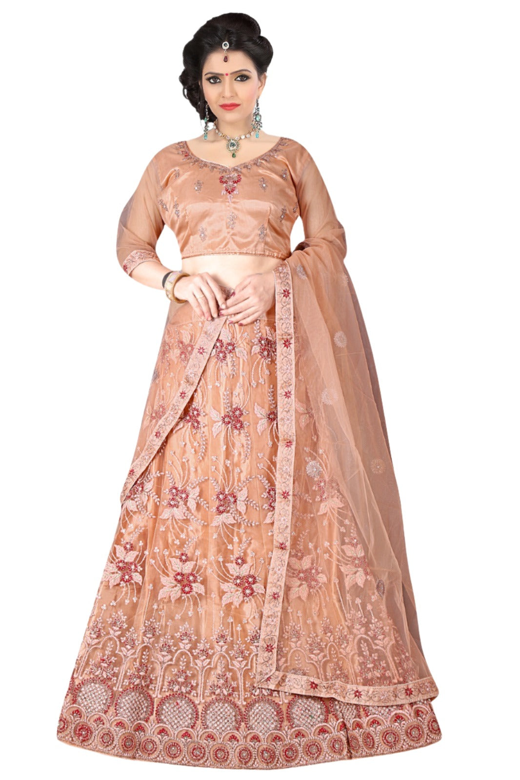 Complete Stitched Embroidered  Lehenga Choli In Germany (Peach)/Bridal Lehenga In Berlin