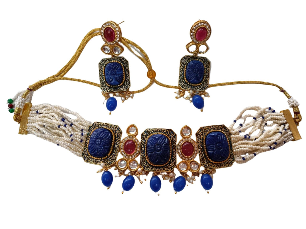 Handcrafted Necklace Set With Kundan And Beads