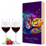 Stölzle Lausitz Weingläser mit Gravur im "Lion Love" Design als Set inkl. bedruckter Holzkiste