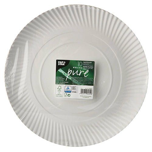 PAPSTAR Teller rund Ø 32 cm, weiß, aus Pappe "pure" | Schrumpffolie (10 Stück)