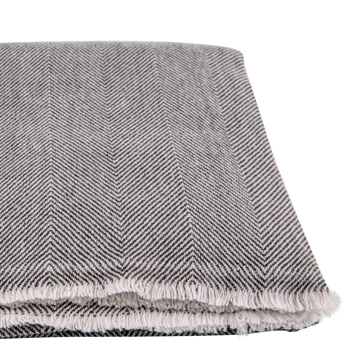 Kaschmirdecke mit Fischgratmuster - grau - 135 x 270cm