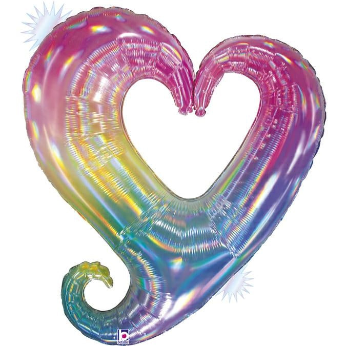 Shape Folienballon "Herz mit Loch" Opal Regenbogen | 94 cm