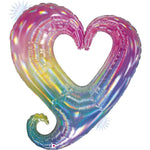 Shape Folienballon "Herz mit Loch" Opal Regenbogen | 94 cm