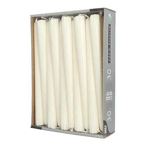 PAPSTAR Leuchterkerzen 24 cm, weiß, 100 % Stearin, Ø 2,2 cm | Papptray (30 Stück)
