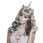Halloween Perücke Damen "Ghost Unicorn mit Einhorn" | Grau