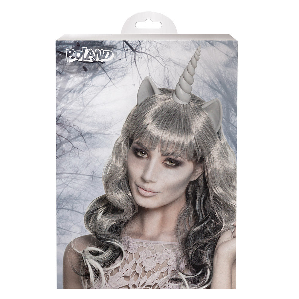 Halloween Perücke Damen "Ghost Unicorn mit Einhorn" | Grau