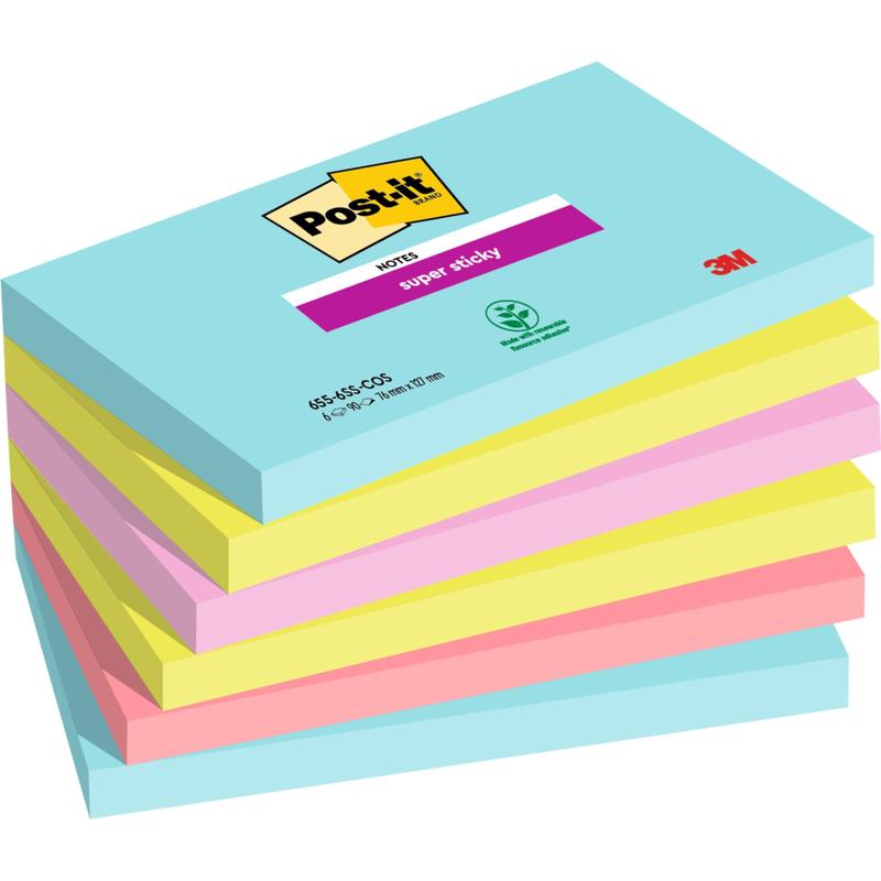 Post-it® Super Sticky Notes, 76 mm x 127 mm, 90 Blatt/Block, 100% PEFC