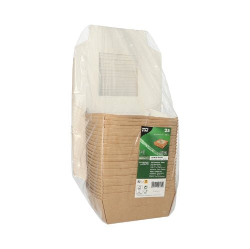 PAPSTAR 25 Feinkostboxen, Pappe mit Sichtfenster aus PLA eckig