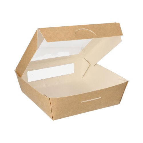 PAPSTAR 25 Feinkostboxen, Pappe mit Sichtfenster aus PLA eckig