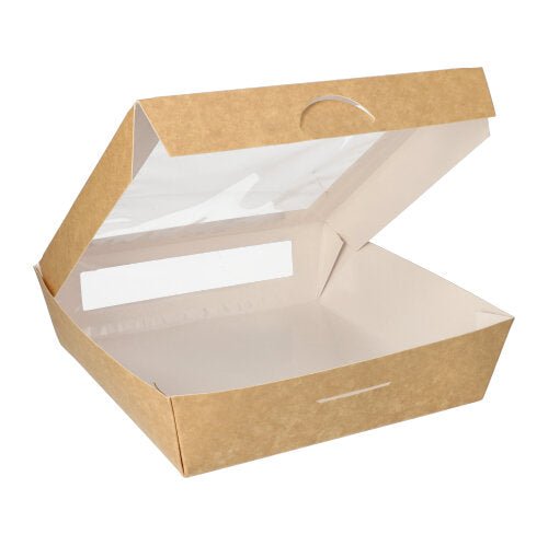 PAPSTAR 25 Feinkostboxen, Pappe mit Sichtfenster aus PLA eckig