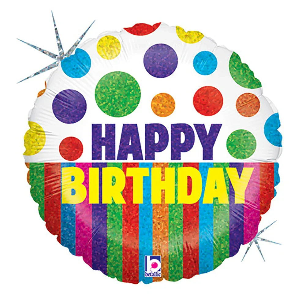 18"/Ø46cm Folienballon "Happy Birthday" Dots & Stripes