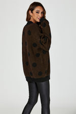 Wool Blended V Neck Jumper In Brown& Black Polka Dot