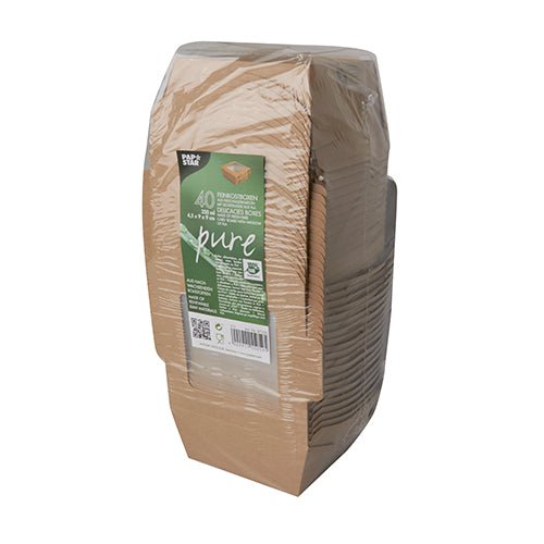 PAPSTAR 40 Feinkostboxen, Pappe mit Sichtfenster aus PLA "pure" eckig braun "100% Fair"