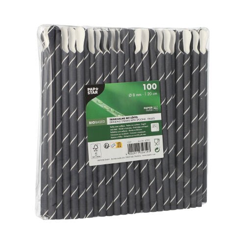 PAPSTAR 100 Trinkhalme mit Löffel, Papier Ø 8 mm · 20 cm