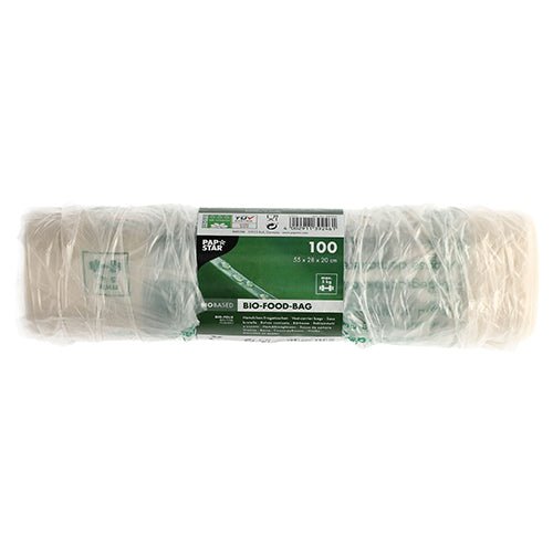PAPSTAR 100 Hemdchen-Tragetaschen, Bio-Folie transparent Knotenbeutel auf Rolle