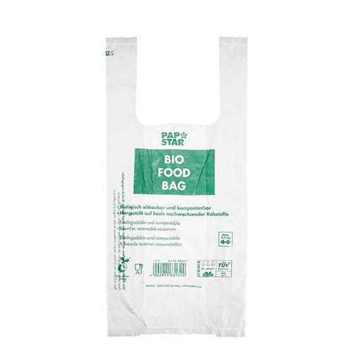 PAPSTAR 100 Hemdchen-Tragetaschen, Bio-Folie transparent Knotenbeutel auf Rolle