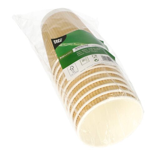 PAPSTAR Trinkbecher Pappe, Ø 9 cm, 11 cm hoch, Ripple Wall | Folie (10 Stück)