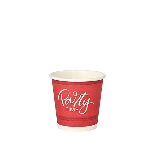 PAPSTAR Trinkbecher aus Pappe, rot, 5 cl, "Party Time" | Folie (50 Stück)