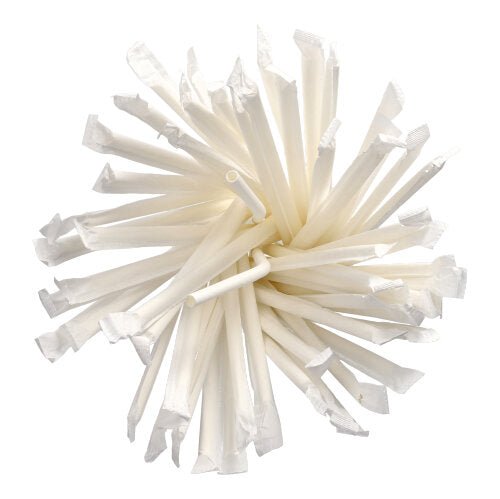 PAPSTAR Trinkhalme flexibel, Papier "pure", 6 mm, 20 cm, weiß | Folie (100 Stück)
