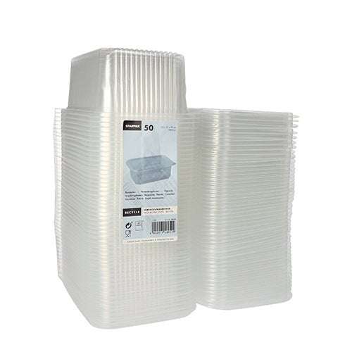 Starpak 50 Verpackungsbecher mit Klappdeckeln, PP transparent rechteckig