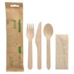 PAPSTAR 50 Bestecksets, Holz "pure" mit Serviette in Papierbeutel